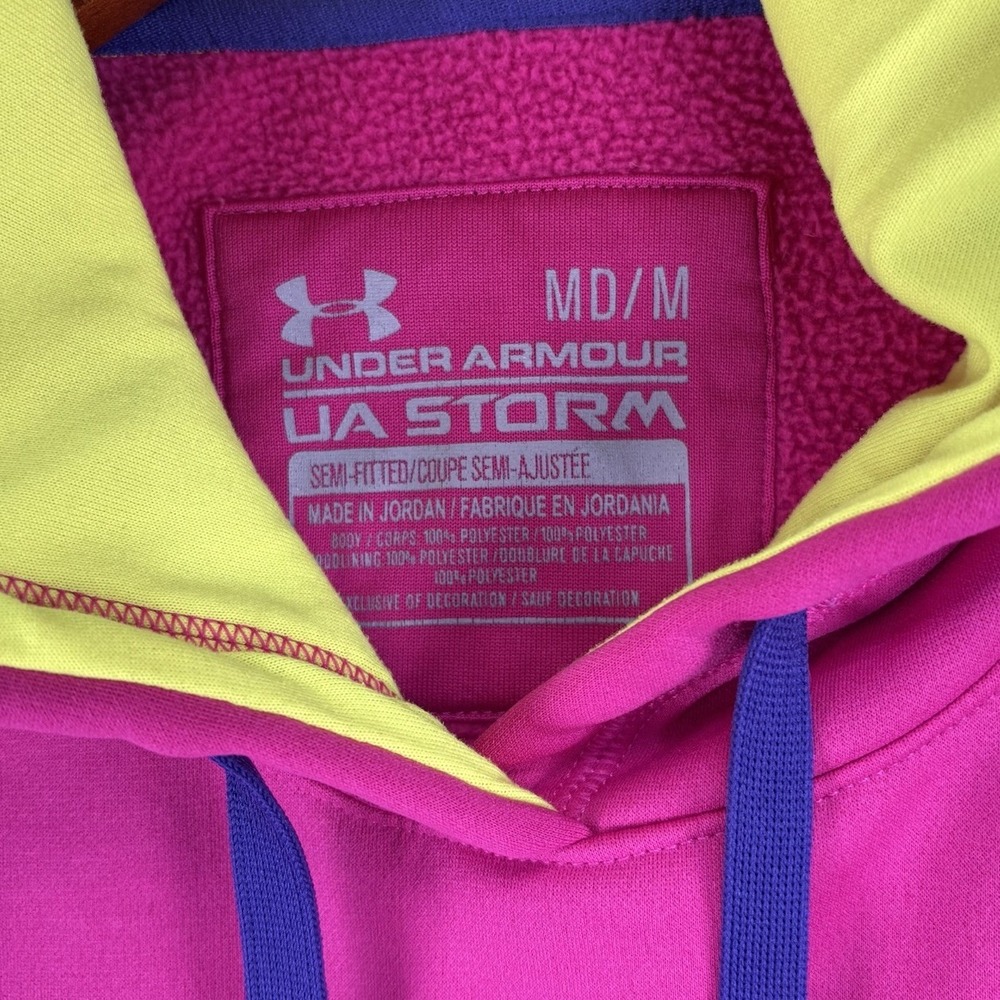 Neon Pink Bright Under Armour Storm Hood UA Semi-Fitted Hoodie Med Dopamine - Picture 2 of 10
